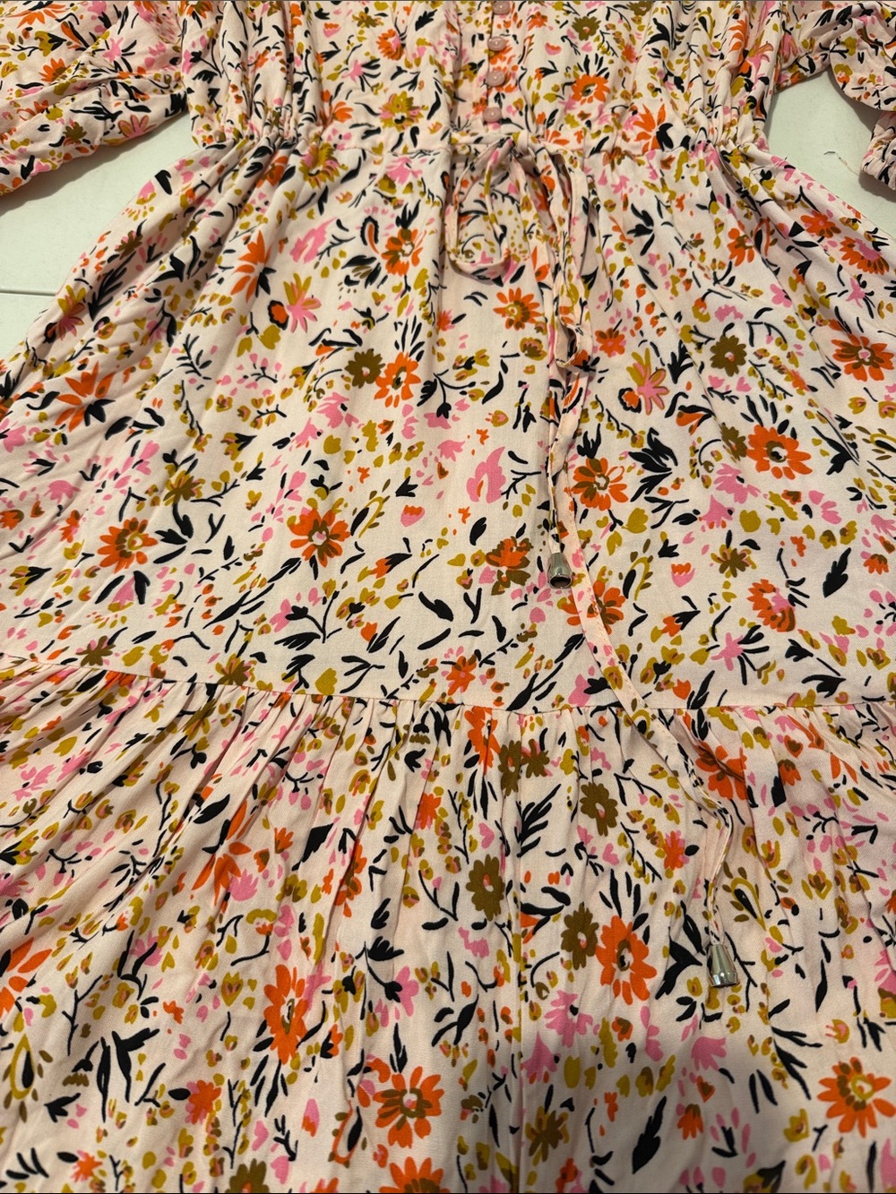 Petal & Pup Kelda Maxi Dress Floral 3/4 Sleeve Drawstring Cinched Waist Autumn L - Picture 11 of 16